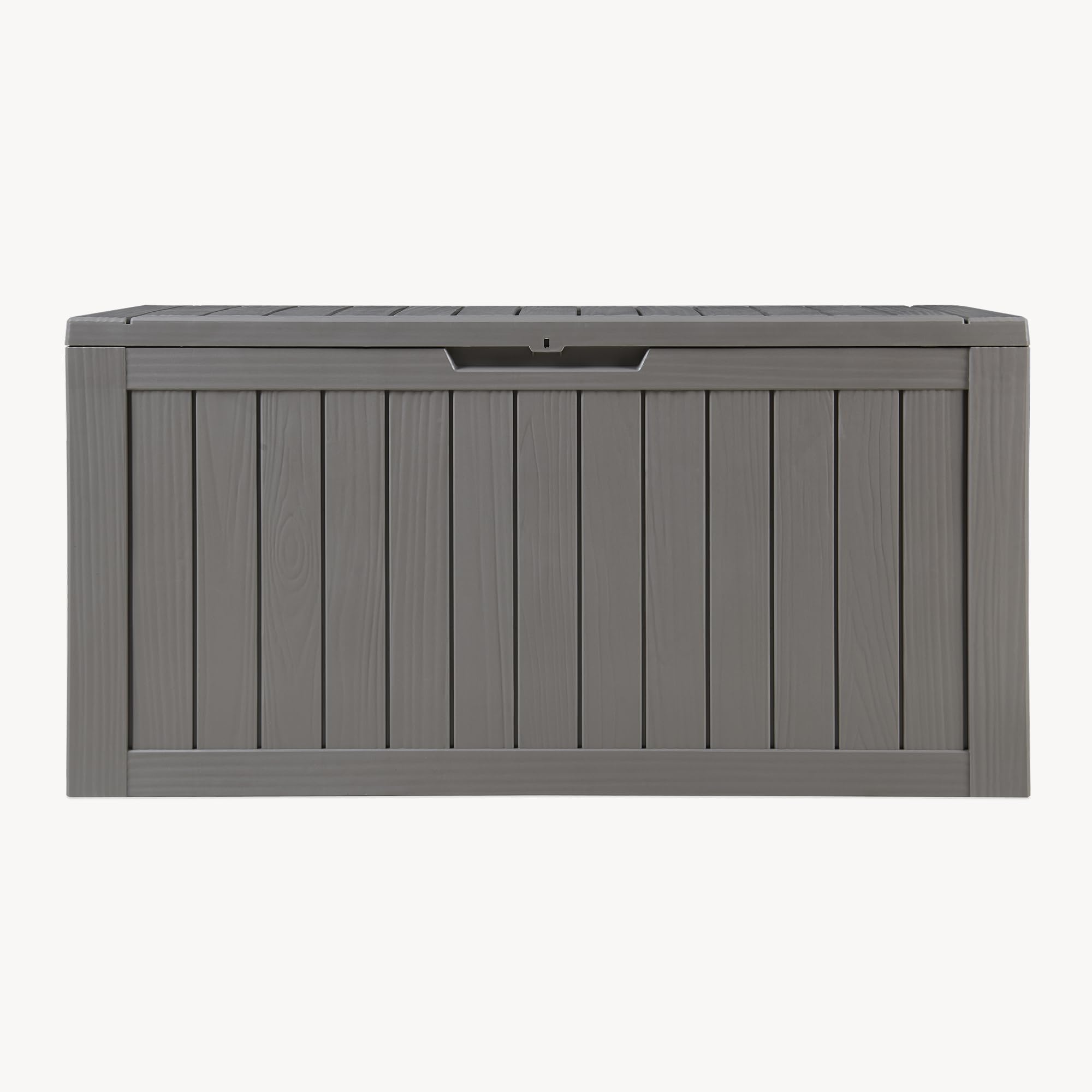 casa.pro Baule da Giardino Contenitore per Esterno Portatutto da 300 L in Plastica Cassone Multiuso Impermeabile Attrezzi Cuscini per Balcone Patio Outdoor 117x47x59 cm - Grigio Chiaro, Effetto Legno