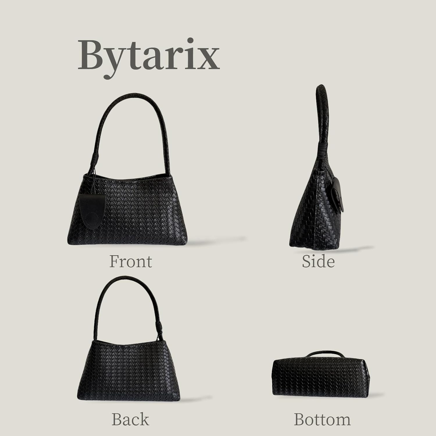 Women Vegan Leather Hand-Woven Tote Handbag Fashion Shoulder Top-handle Bag All-Match Underarm Bag with Purse - Image 5