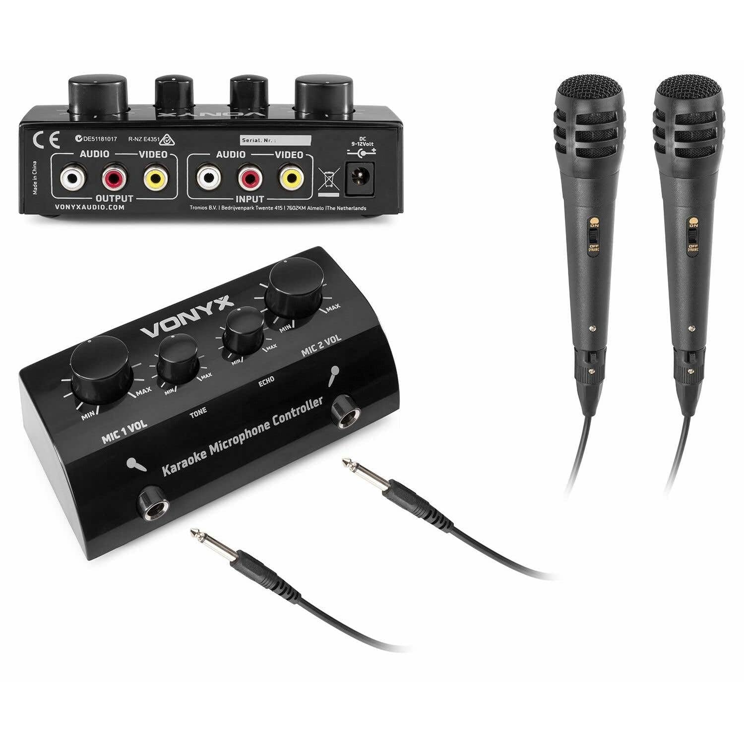 Karaokeanlage - Vonyx AV430B - Mischpult mit Mikrofonen und Kabeln - Verwandeln Sie Ihre Stereoanlage in eine echte Karaokeanlage! - Schwarz