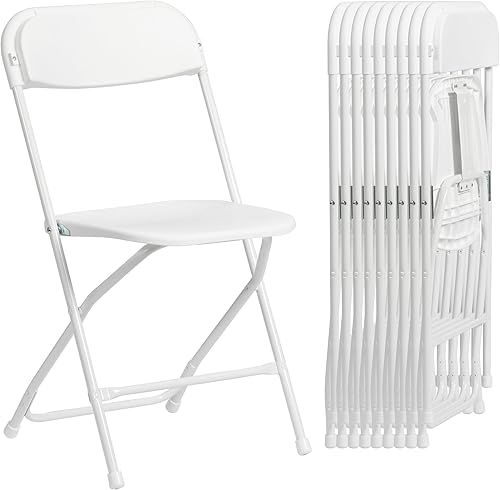 Real Relax Juego de 10 sillas plegables de plástico, sillas plegables de plástico blanco, perfectas para fiestas, eventos al aire libre,