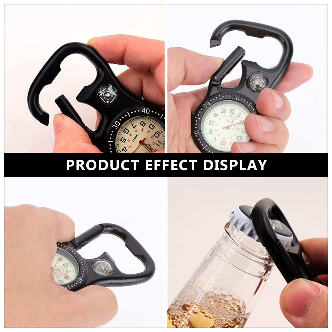 iplusmile Clip-on Uhr mit leuchtendem Zifferblatt, Kompass & Flaschenöffner – 3,23 × 1,81 × 0,47 Zoll, 84 g – wasserdicht für Outdoor & Wandern – für Bergsteiger, Backpacker & Outdoor-Enthusiasten
