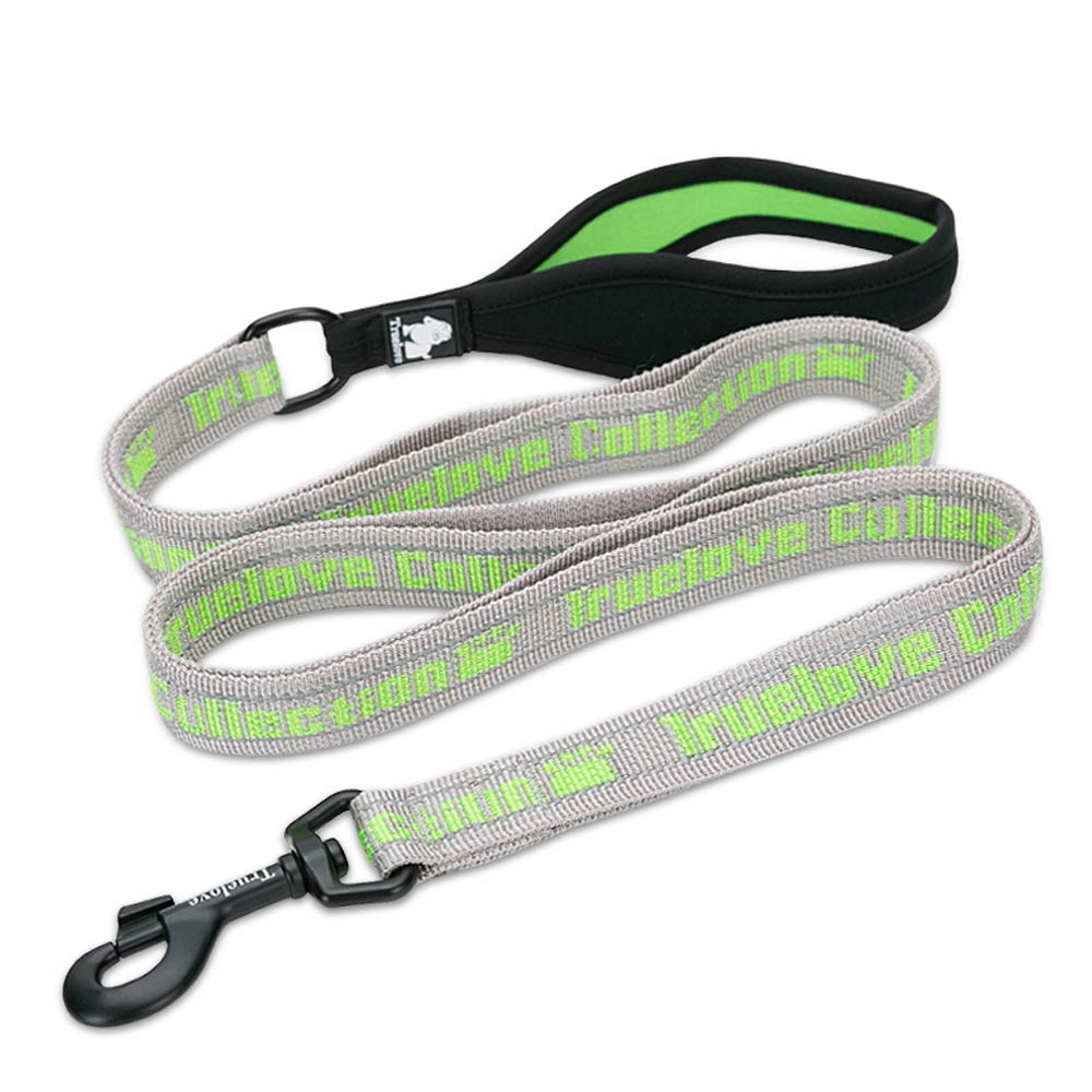 TRUE LOVE Dog Lead Leash Reflective Night Safe Rope No Pull with Multi Handles Durable Nylon for Small Medium Large Dogs Walking TLL3071（Gray/Grass Green,L）