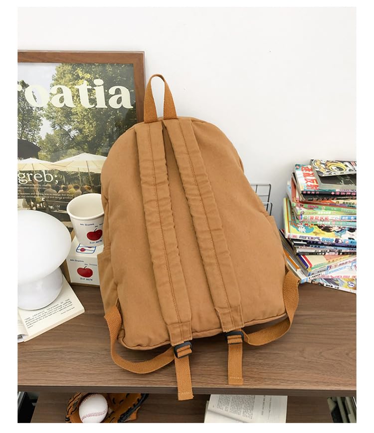 Coquette Backpack Cute Shoulder Bag(Patchwork Design) – Y2k Canvas Kawaii Daypack Preppy Bookbag Cottagecore (Brown)4
