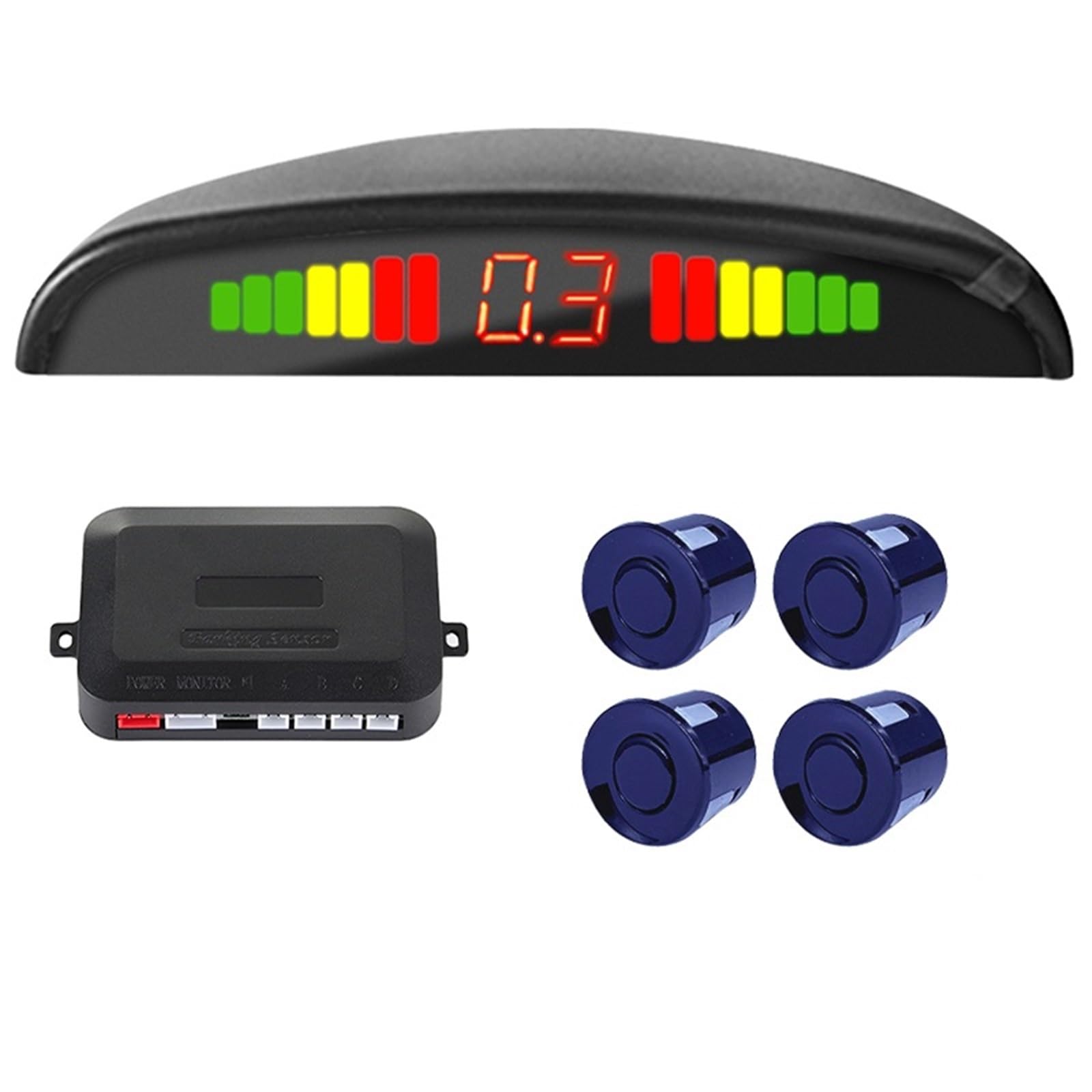Capteur Sationnement Kit De Stationnement Avec Écran 22 Mm Et 4 Capteurs Rétroéclairage Radar Recul Système Surveillance Contrôle Distance 12 V Capteur Voiture(Blue)