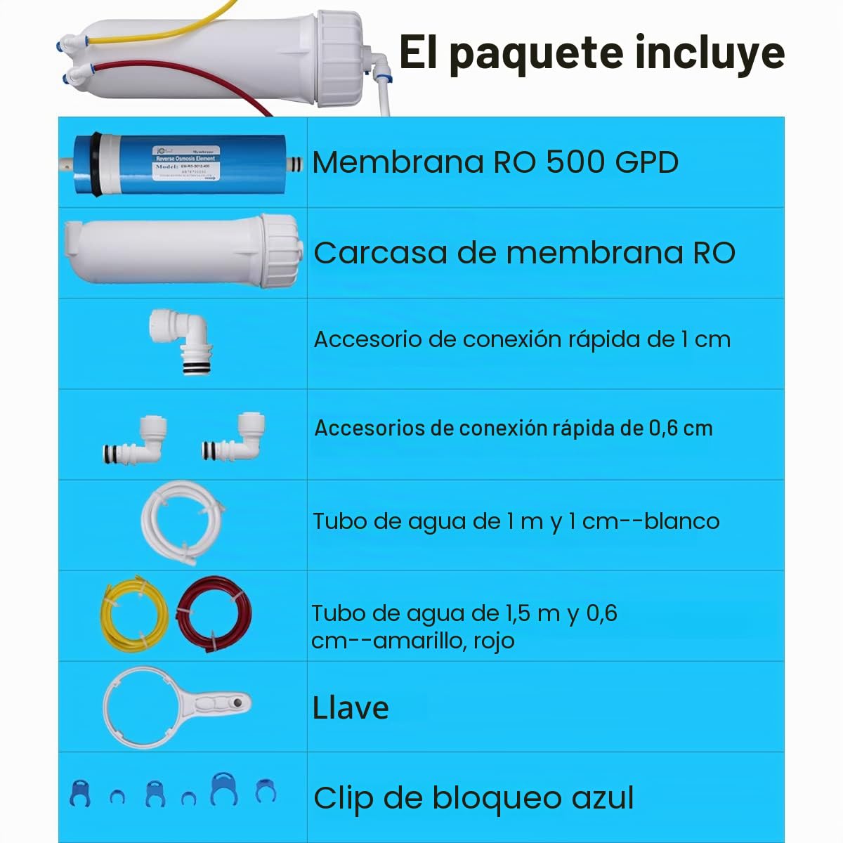 HUINING 3012-500GPD Kit de carcasa de membrana de ósmosis inversa con conector rápido 3/8 1/4, tubo de agua, llave inglesa, juego completo compatible con sistema de filtración