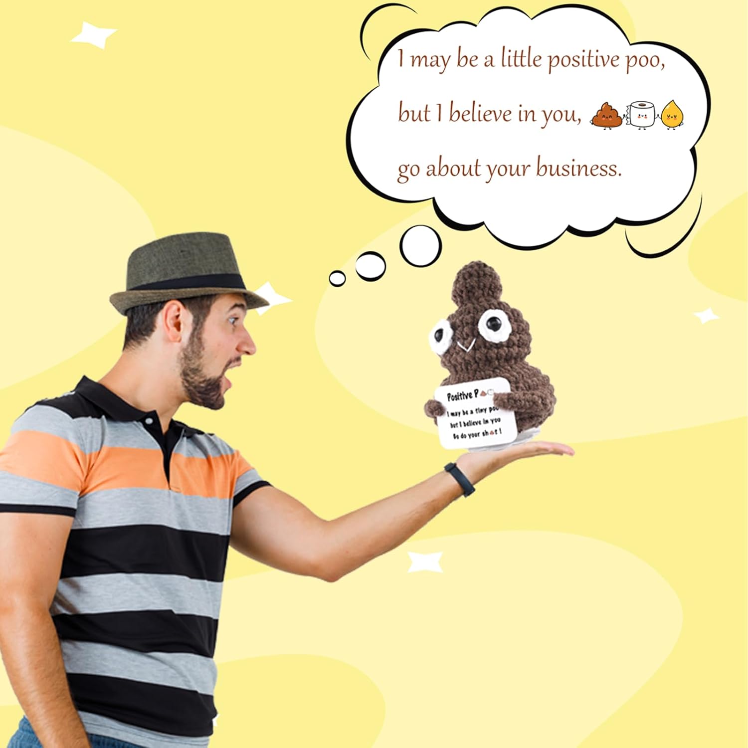 Emotional Support Crochet Positive Plush Funny Gag Poop Gifts for Adult Men Women Friends,Coworkers,Weird Things Stuff Office Decor （Positive Poo）