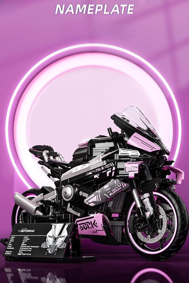 JUCYJULY Technik Motorrad Bausteine, 1985 Klemmbausteine Technik Supermotorrad Modellbausatz, MOC Rennen Motorrad Bausatz Erwachsene, Superbike Spielzeug Geschenk für Kinder