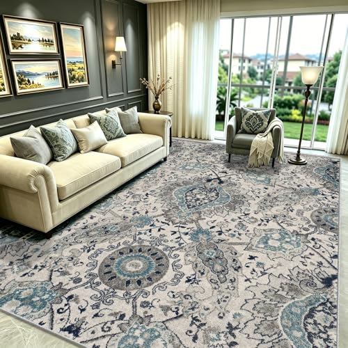 Grand tapis persan bleu 240x300 cm lavable pour salon chic - 3