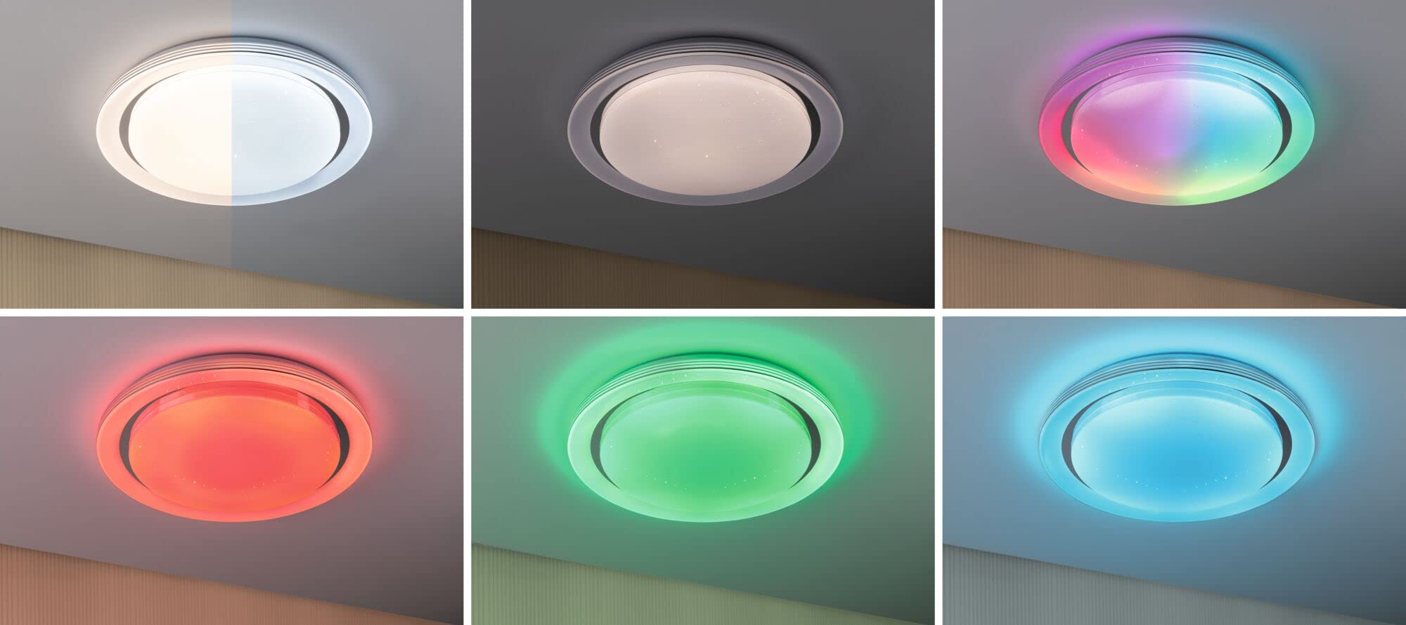 Paulmann 70547 LED Deckenleuchte Rainbow mit Regenbogeneffekt incl. 1x38,5 W dimmbar dynamicRGBW Farbsteuerung Chrom, Weiß Kunststoff, Metall 3000 K