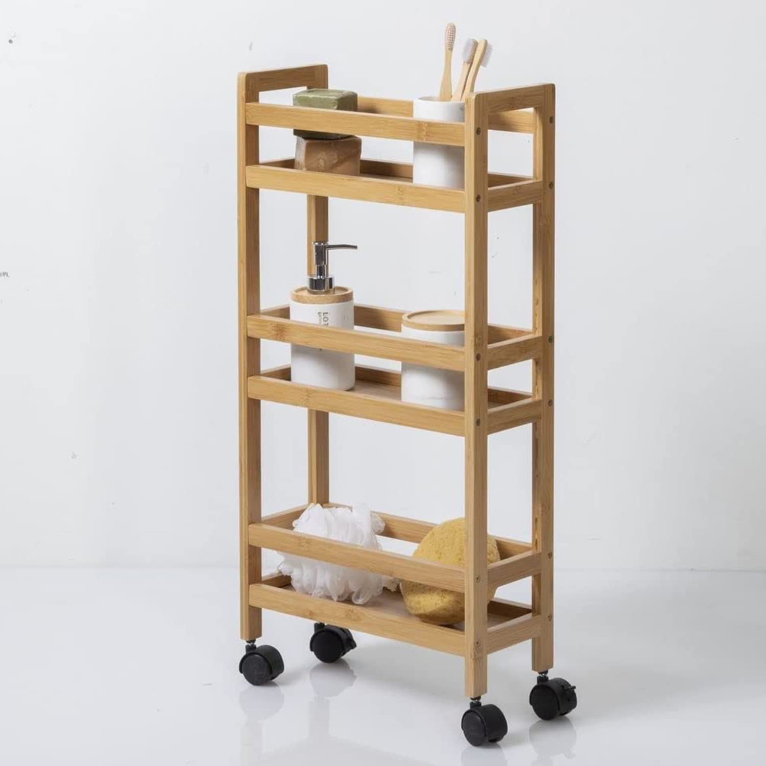 TIENDA EURASIA - Mueble Auxiliar con Ruedas, Estanteria de 3 Alturas, Mueble Auxiliar Baño, Estanteria Cocina Madera 36 x 15 x 74 cm con Ruedas, Carros de Almacenamiento