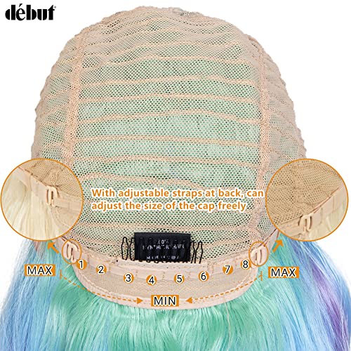 Début Lace Front L Part Wigs Colorful Halloween Cosplay Synthetic Wigs Side Part Body Wave Lace Wig Heat Resistant Fiber Wavy Rainbow Color Wigs 29 Inches #TOP4
