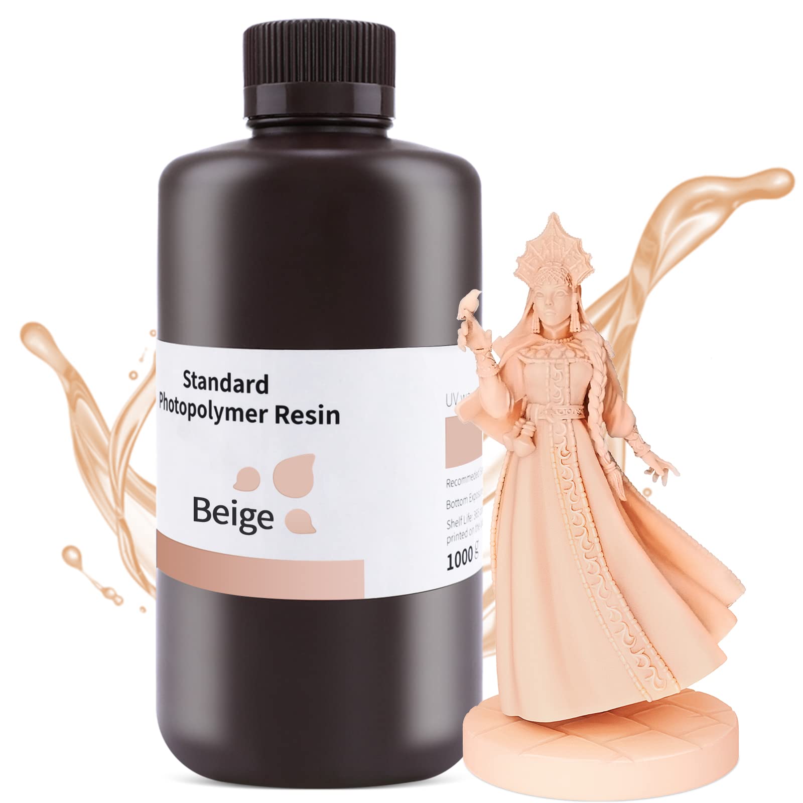ELEGOO Résine Standard pour Imprimante 3D LCD UV 405nm Résine Photopolymère Rapide, Beige 1000G