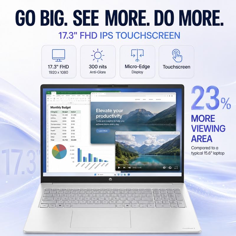 Image of HP OmniBook 3 17.3 inch Touchscreen Laptop, Ryzen 5 130, 16GB RAM, 1TB