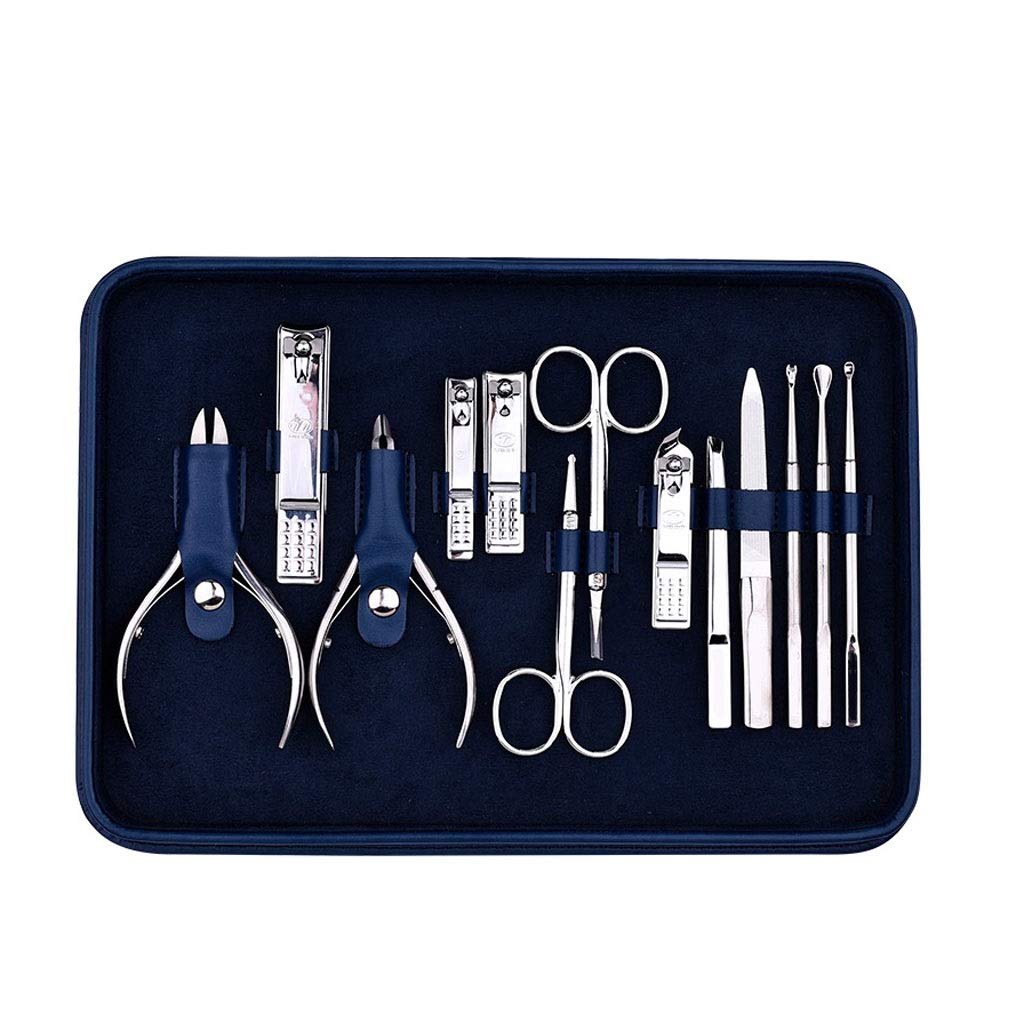 Forbicine per Unghie Kit Caso Box Nail Clipper Adulti Set Semplice Pedicure della cuticola di Cura di Cintura in Pelle Blu attrezzo di Bellezza del Viso (13 Pezzi) Tagliaunghie Set