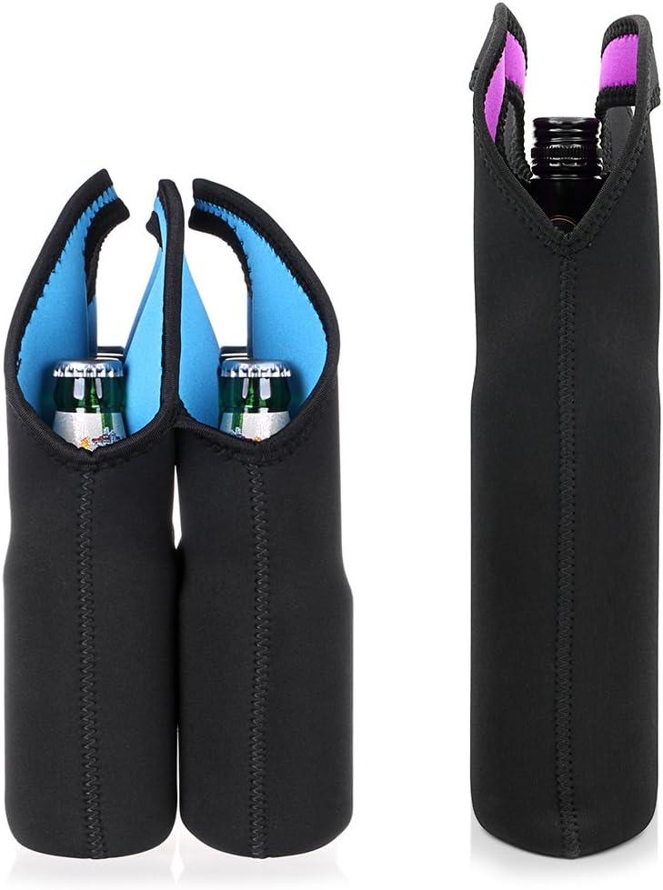 Hipiwe 2 Bottle Wine Carrier Tote Bag + 6 Slot Beer Can Holder (Set of 2) image 2