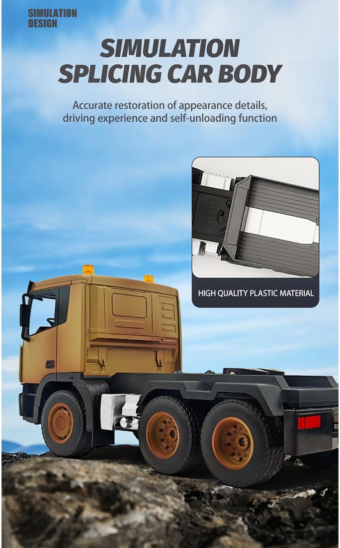 1/18 RC Flatbed Trailer Remote Control Truck, 2.4G 9CH Detachable Flatbed RC Trailer Truck with LED Lights Sound, Remote Control Construction Vehicle Model Gift for Adults -RTR