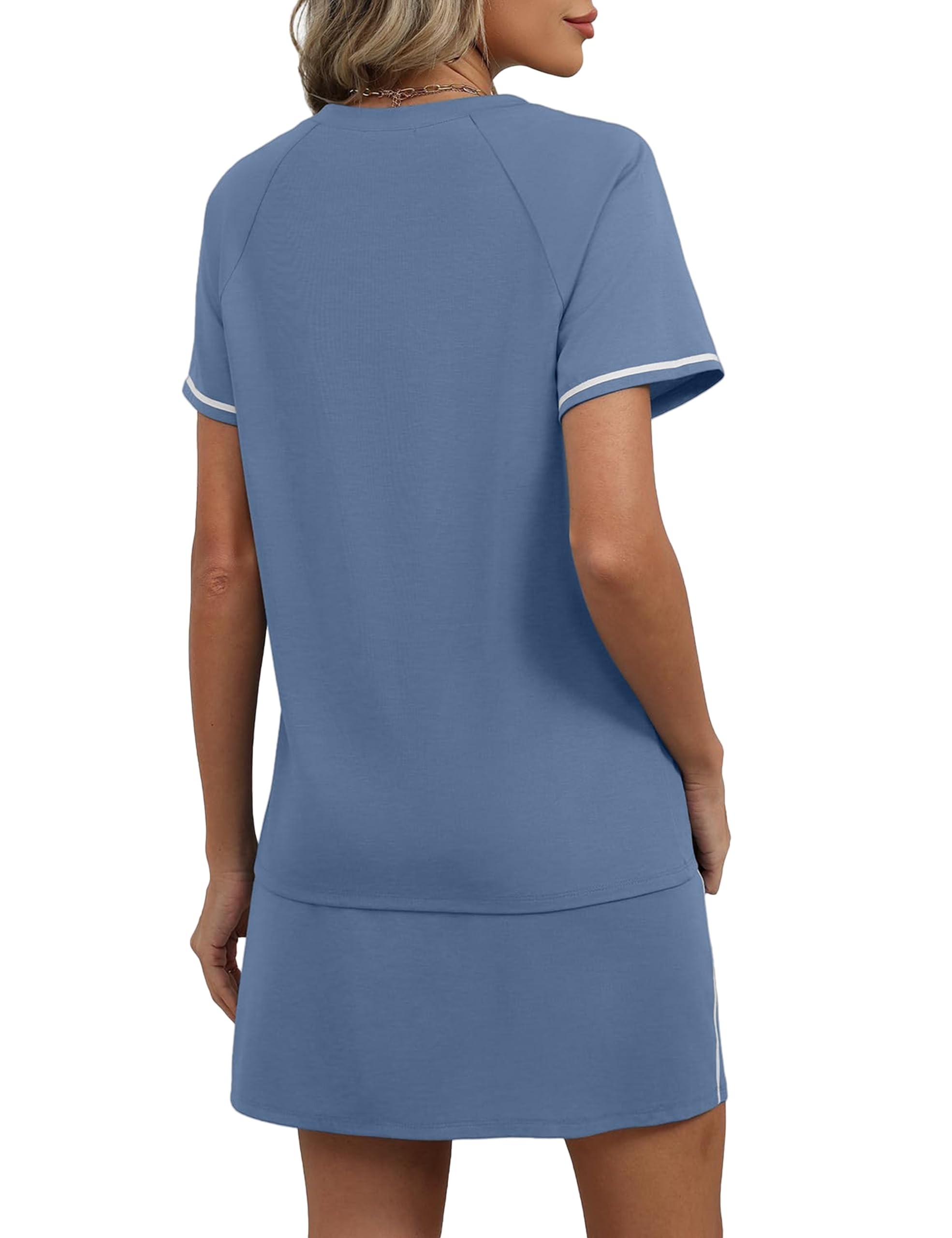 Desol Jupe-short d'été deux pièces pour femme avec t-shirt et short longueur genou | Ensemble deux pièces : t-shirt + jupe avec short intégré. Longueur genou, léger, respirant. 2 poches, taille réglable.