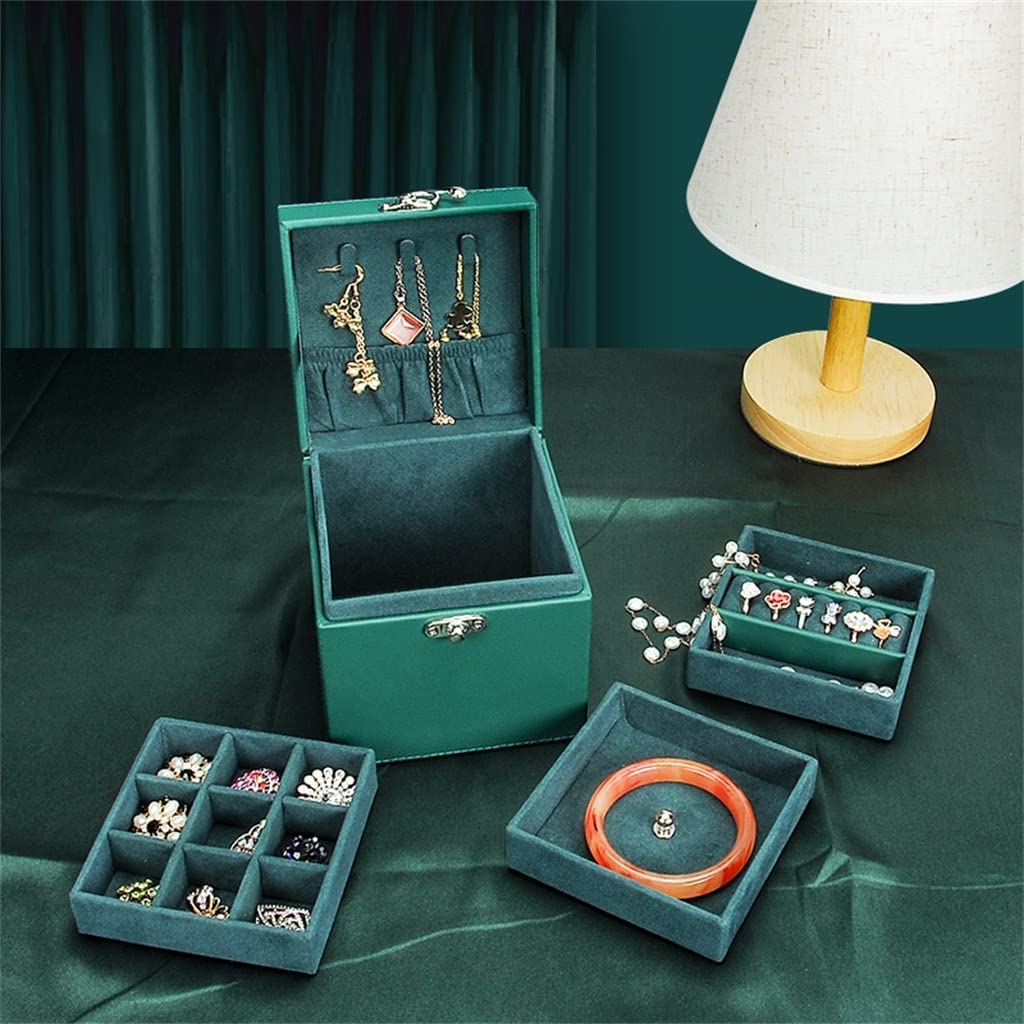 Boîte à Bijoux de Voyage en Cuir de Style à Trois Couches avec poignées en Velours (Color : Onecolor, Size : 12 * 12 * 12cm)