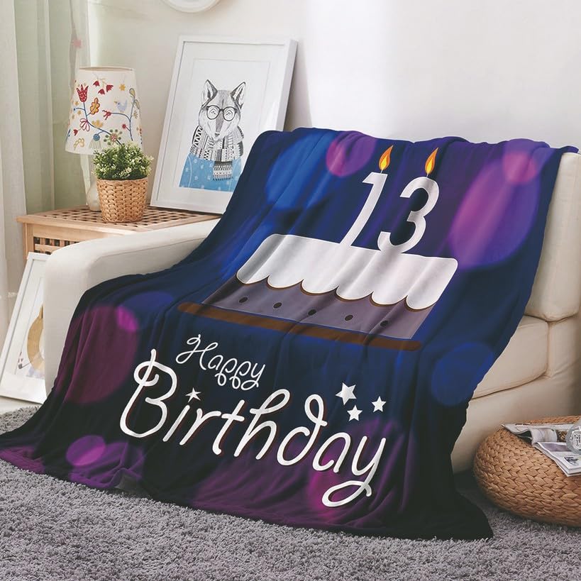 EHOMERY Flannel Sheets Full Size Bed Set Clearance Throw Blankets Living Room Flannel Throw Blanket Plush Cozy Throw Blanket Birthday Cake Air Conditioning Blanket Purple 240x180cm