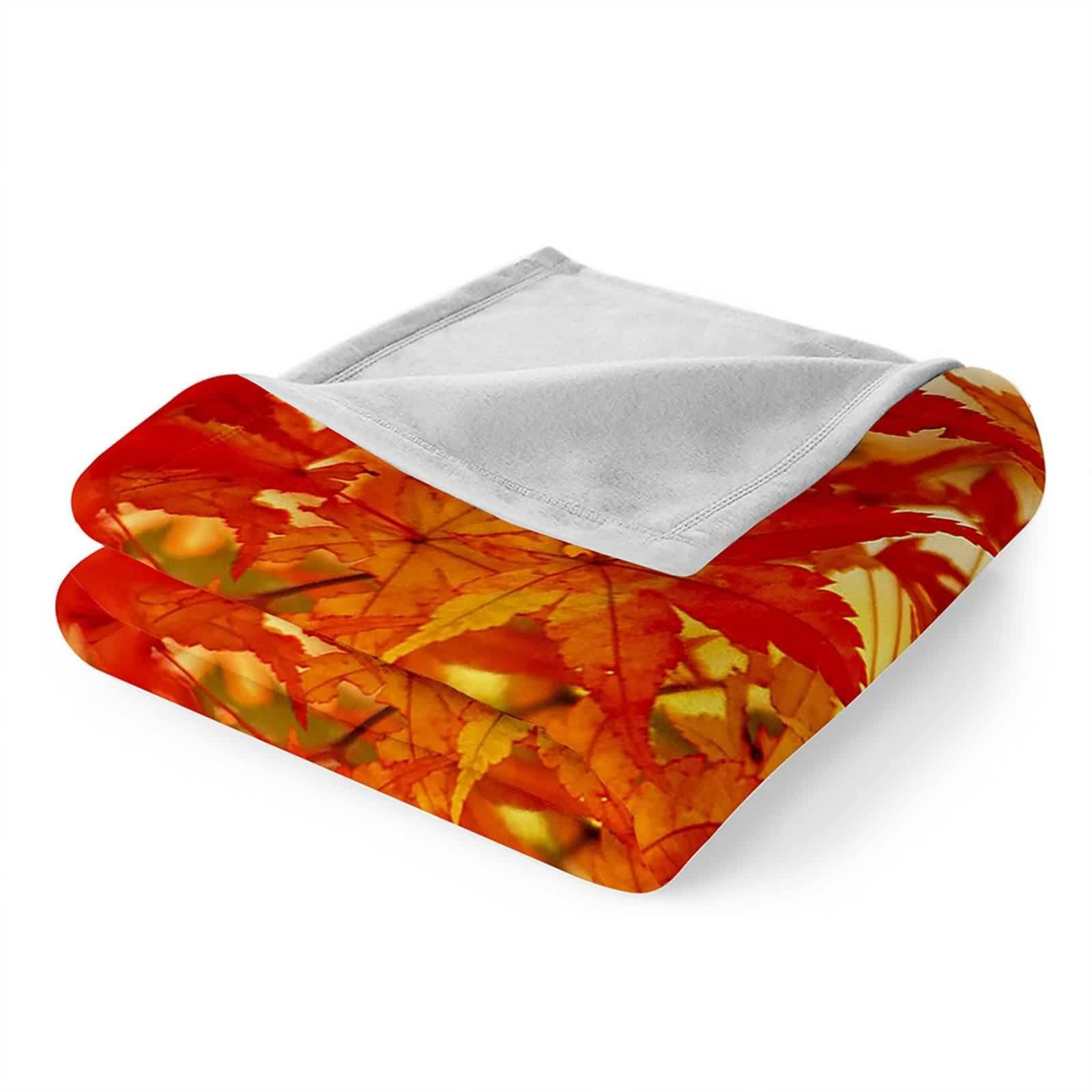 Pomarańczowy koc narzuta duży, ciepły koc duży flanelowy liść klonu, 150 x 200 cm na sofę łóżko biuro samochód miękkie prezenty