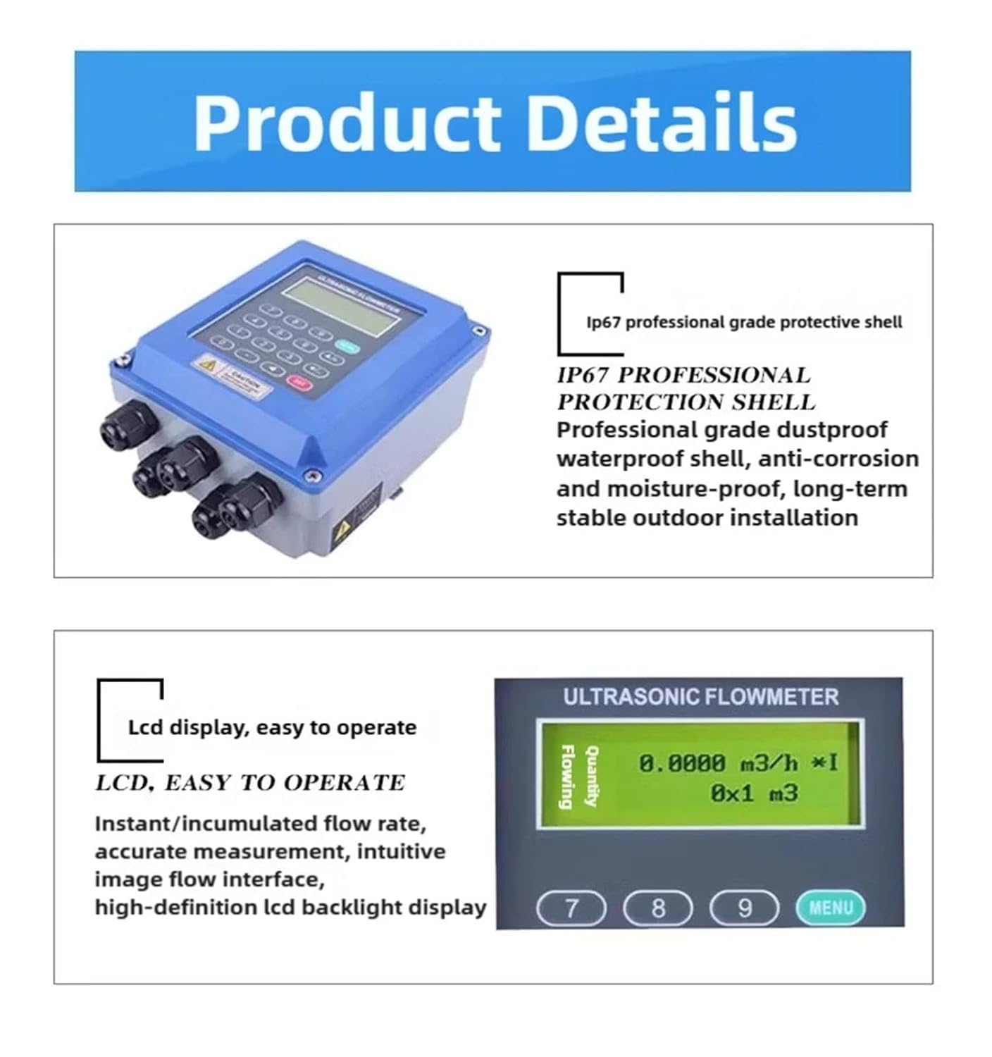 Medidor De Flujo Ultrasónico De Pared Tuf-2000b Medidor De Flujo Ultrasónico De Agua Modular Tuf-2000m Transductor De Flujo De Líquido Digital Dn15-700 Error Bajo, Blue, TUF-2000B TS-2