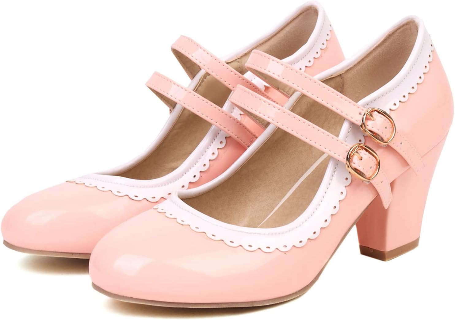 Diuniarza Women Two Tone Mary Jane Block High Heels Retro 3 61Ap+pdDNwL. AC SL1500