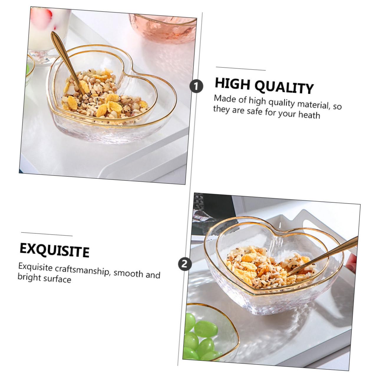 Cabilock Ensemble Bol et Tasse à Dessert en Verre, Saladier Transparent, Surface Lisse et Brillante, 4 Pièces, pour Mariages et Réunions de Famille
