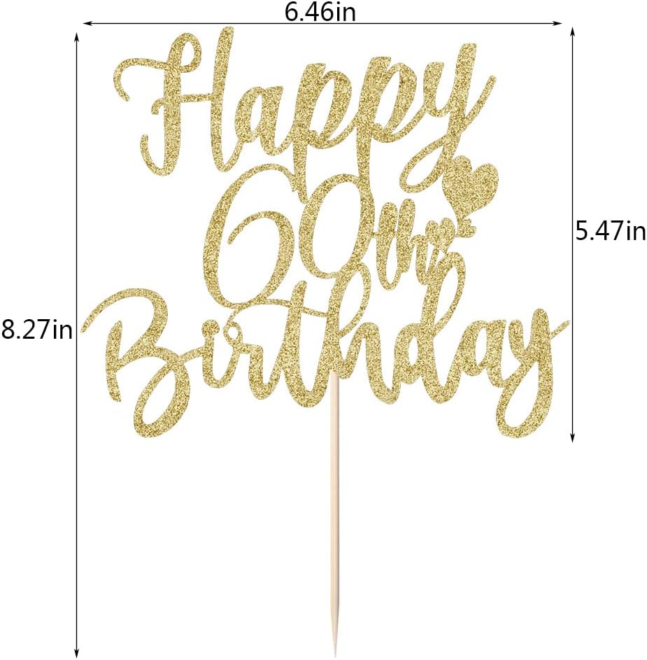 60th Handmade Glitter happy birthday Cake Topper, Cheers to 60th birthday Cake Bunting Decor,Party Decoration Supplies (Gold)