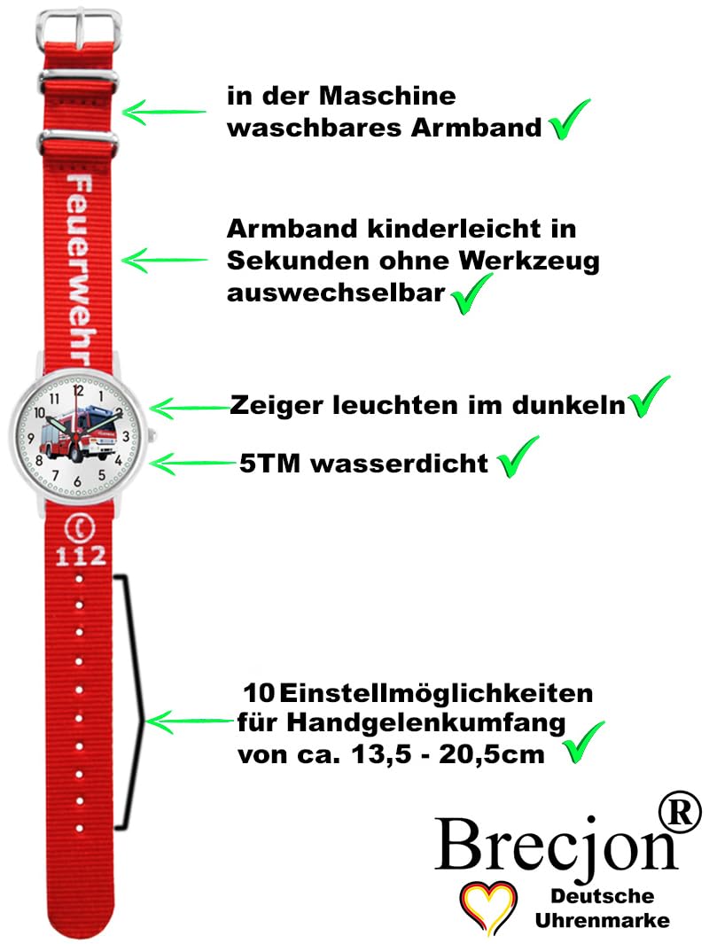 Geschenkset Feuerwehr Armbanduhr Jungen Kinderuhr Lernuhr Geldbörse Schlüsselband Display Schutz Motivdose 2 Armbänder