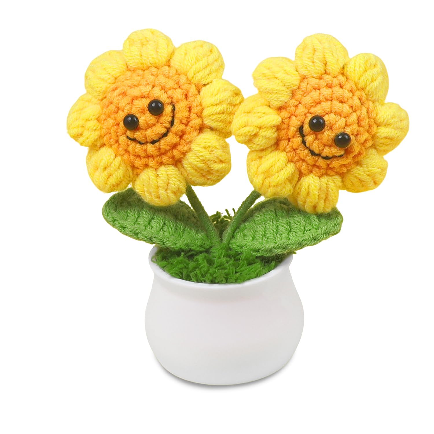 Smile Sunflower Gift for Women,Handmade Sunflower, Crochet Flowers Gifts for Women, Crochet Gifts, Handmade Knitted Emotional Support Gift for Mother's Day, Positive Artificial Sunflowers Potted, for