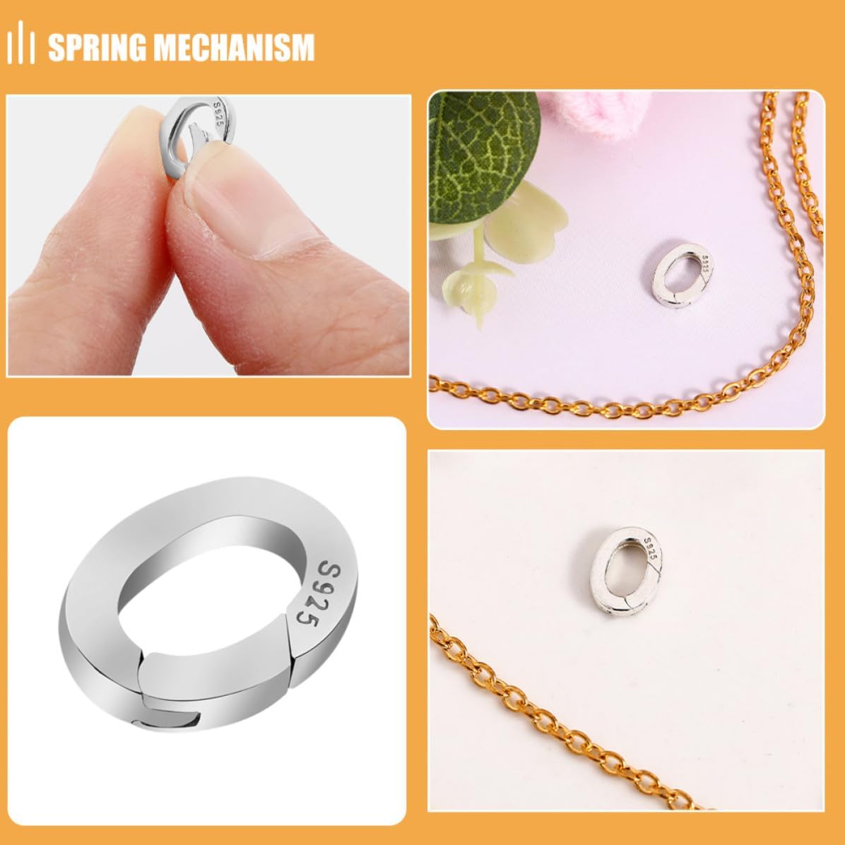 Healifty 2pcs Silver Oval Necklace Clasps with Spring Mechanism and Compact Design, Jewelry Making Supplies for Bracelets and Necklaces, for Travel and Special Events
