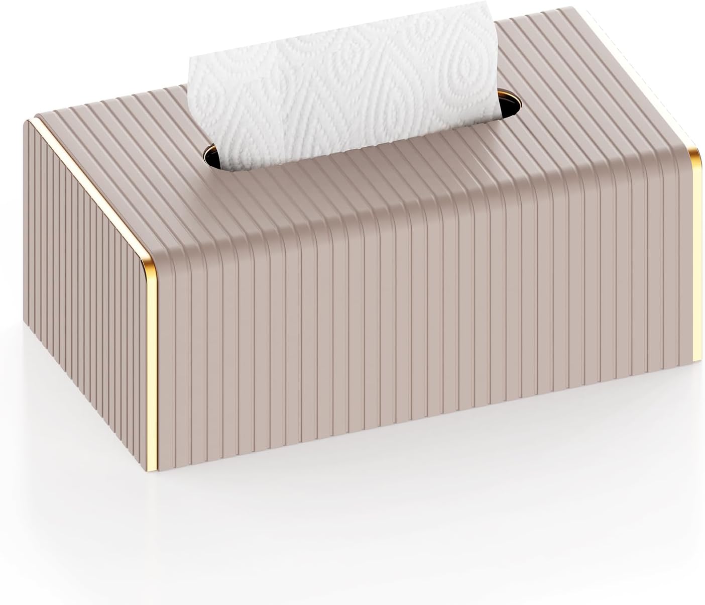 Extra Large Tissue Box Cover with Magnetic Closure, PU Leather Beige