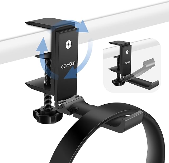 aceyoon Headphone Stand, Foldable and Rotating Headset Stand Earphone Holder Hook with Silicone Pad Headphone Hanger Mount for Gaming Headset, Kids Headphones, Sony, Sennheiser, Beats, xBox - Black
