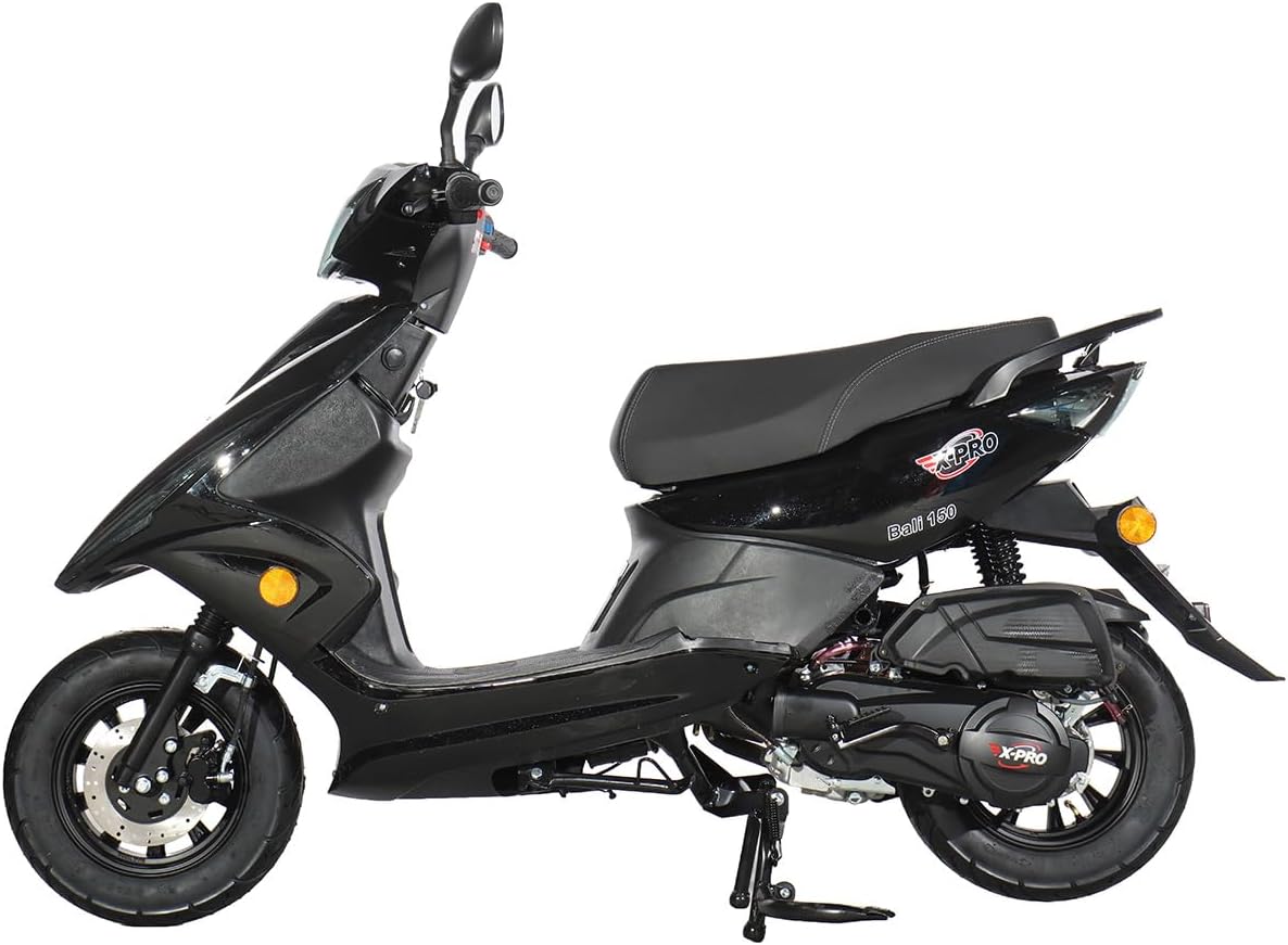 X-PRO Bali 150cc Gas Moped, Fully Automatic 4-Stroke Engine, Electric Start Street Moped with Aluminum Wheels, EPA & DOT Approved, Adult Commuter Motorcycle (Black)