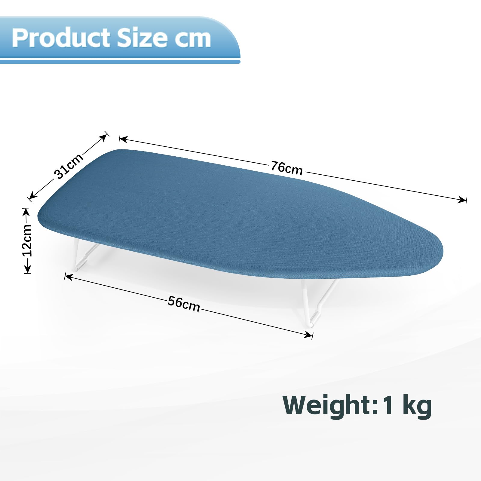 Kleines Tisch Bügelbrett mit hitzebeständigem Bezug, Kompaktes Mini Bügelbretter mit Metallnetzrahmen – Ideal für Wohnheime, Wohnungen & Reisen, mit Aufhängehaken, Bügeltisch 31 x 76 cm, Blau