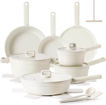 SENSARTE Ceramic Pots and Pans Set Nonstick, 20Pcs Ceramic Cookware Set Non Stick, Non-toxic Healthy Kitchen Cooking Set, Induction Compatible, Dishwasher Safe, PFAS/PTFE/PFOA Free, White
