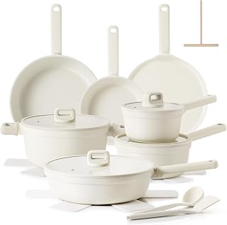 SENSARTE 20Pcs Pots and Pans Set Nonstick, Ceramic Cookware Set Non Stick, Non-toxic Healthy Kitchen Cooking Set, Induction Compatible, Dishwasher Safe, PFAS/PTFE/PFOA Free, White