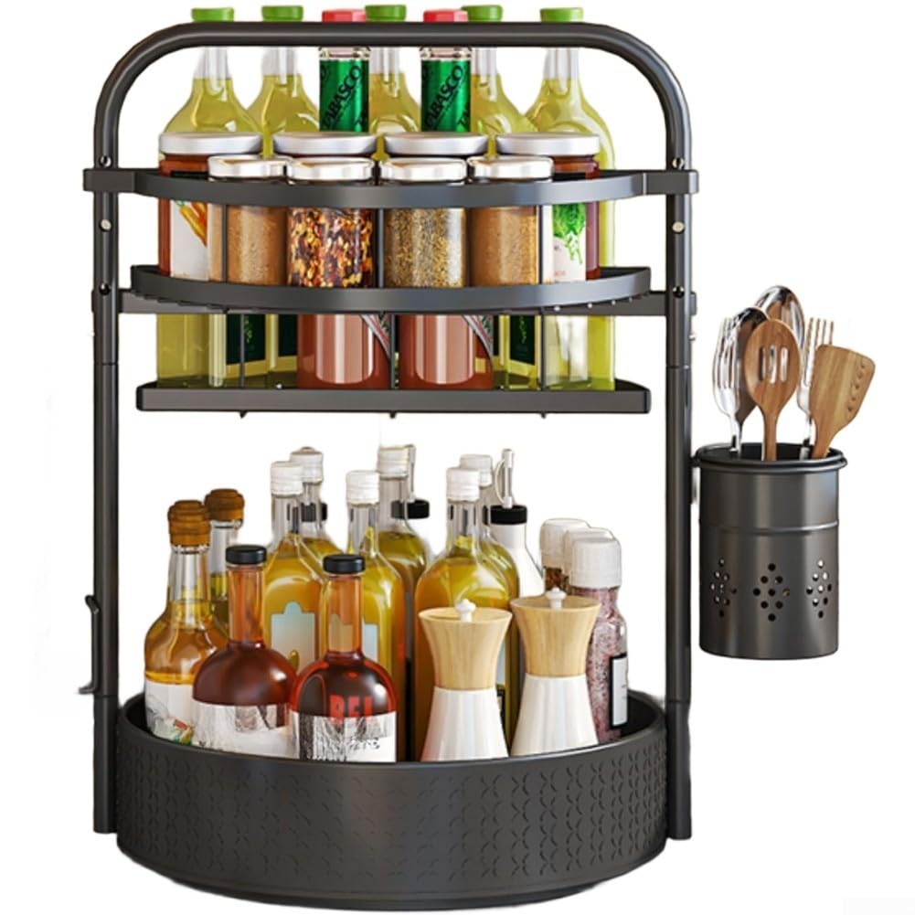 Organizer Condimenti Ferro Nero Rotazione Organizer Condimenti(Black Small)