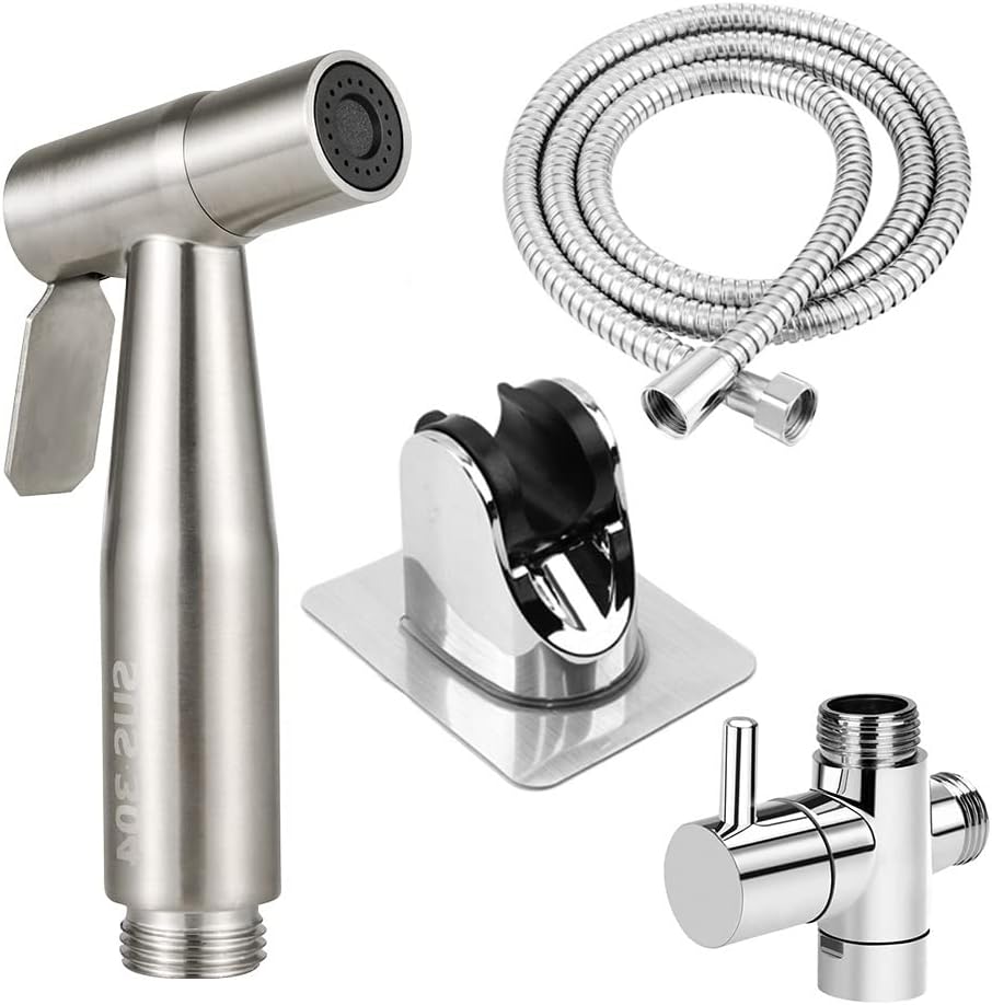 Bidet Portatile In Acciaio Inox - Kit Con Tubo 1.5m, Valvola A T E Supporto Adesivo