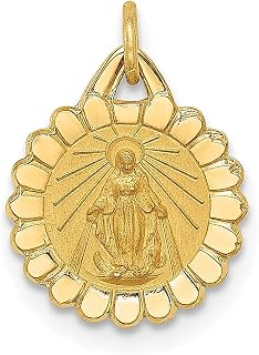 Colar com pingente de medalha milagrosa redonda redonda minúscula sólida de ouro amarelo 14 k joias finas religiosas para mulheres presentes para ela, Ouro amarelo