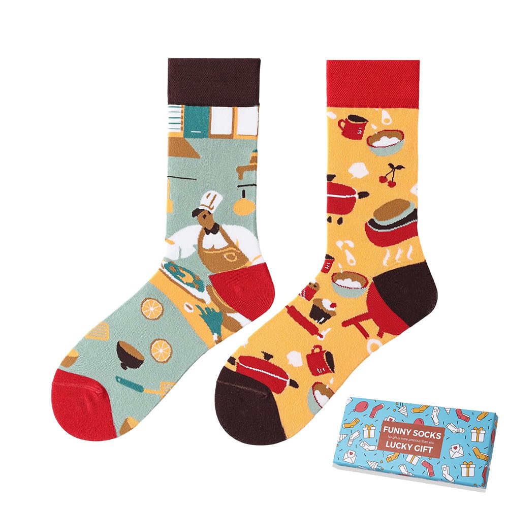 Calcetines Divertidos Unisex para Mujer y Hombre con Diseños Asimétricos en Par - Temas Animales, Comida, Fruta, Deporte y Arte en Algodón - Ideal para Regalos — view 151
