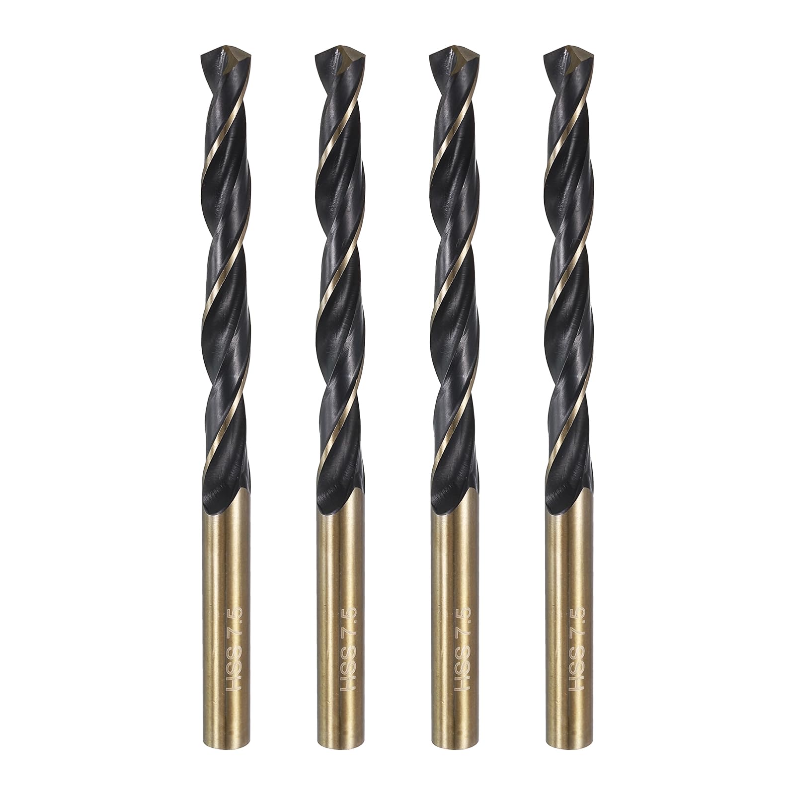 sourcing map 4pcs Reduced Shank Twist Drill Bit 7.5 Dia 7.5 Shank High Speed Steel M2 Black and Gold Oxide Finish Drill Bits for Drilling Hard Metals, Stainless Steel, Cast Iron