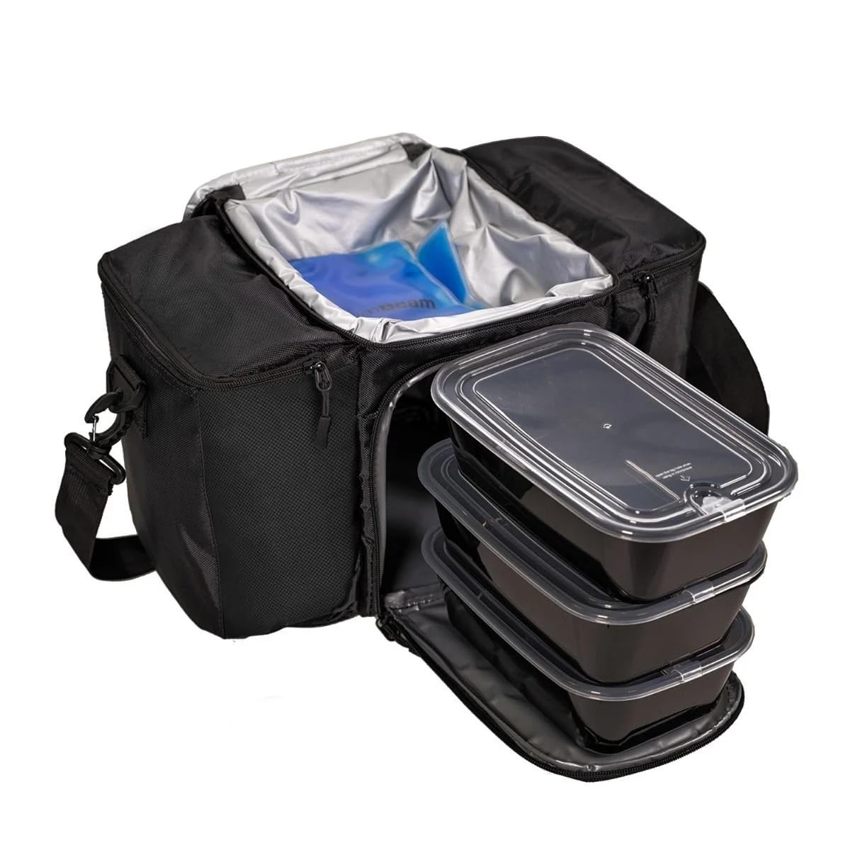 GymBeam Advanced Prep Essenstasche in schwarz - Kleine Kühl- und Wärmtasche mit 3 strapazierfähigen Behältern, hält Dein Essen unterwegs warm oder kalt, ideal für Fitness-Mahlzeiten & Supplements