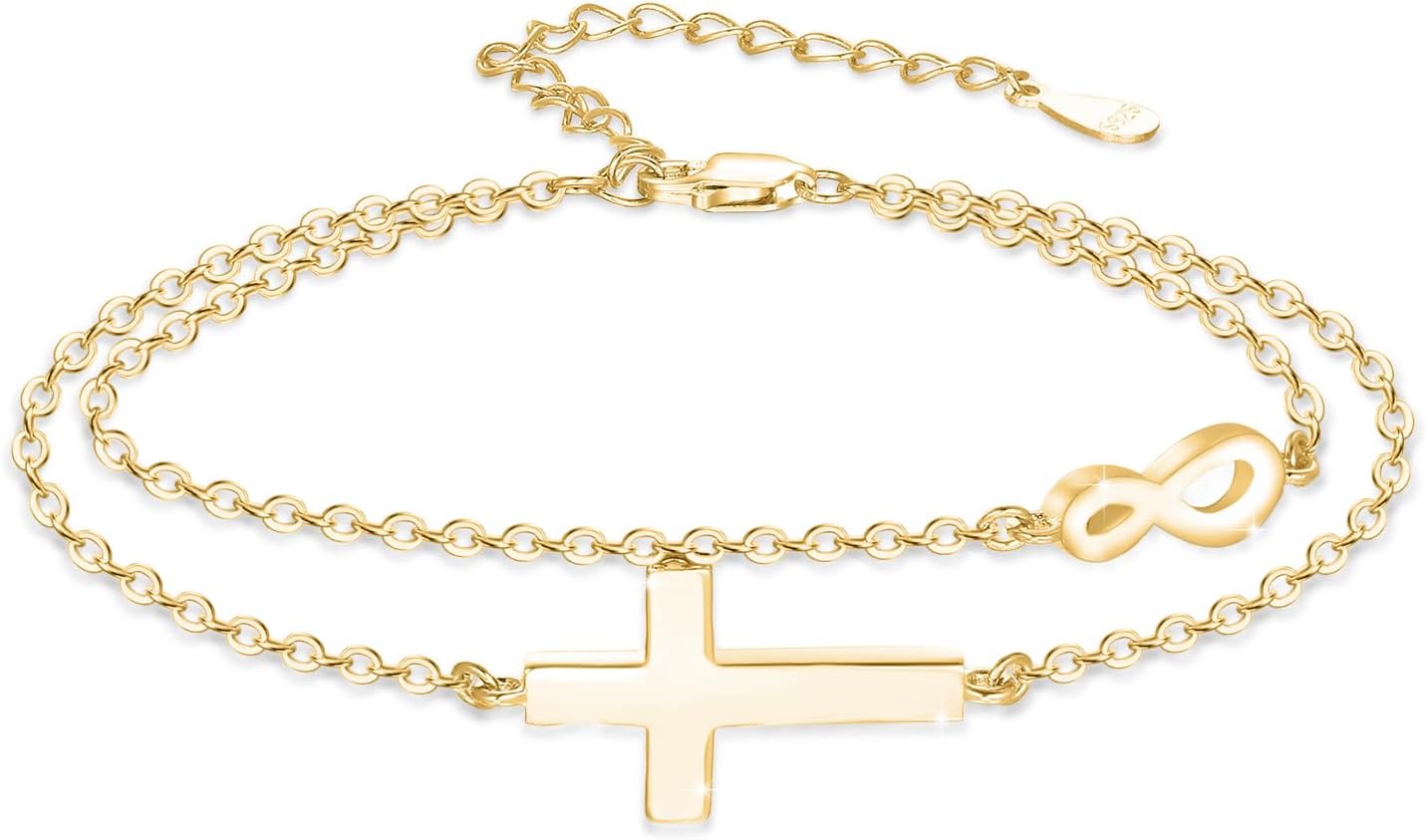 Gold Cross Bracelet for Women 925 Sterling Silver Gold Cross Infinity Bracelet Infinity Faith Jewelry for Women Mom