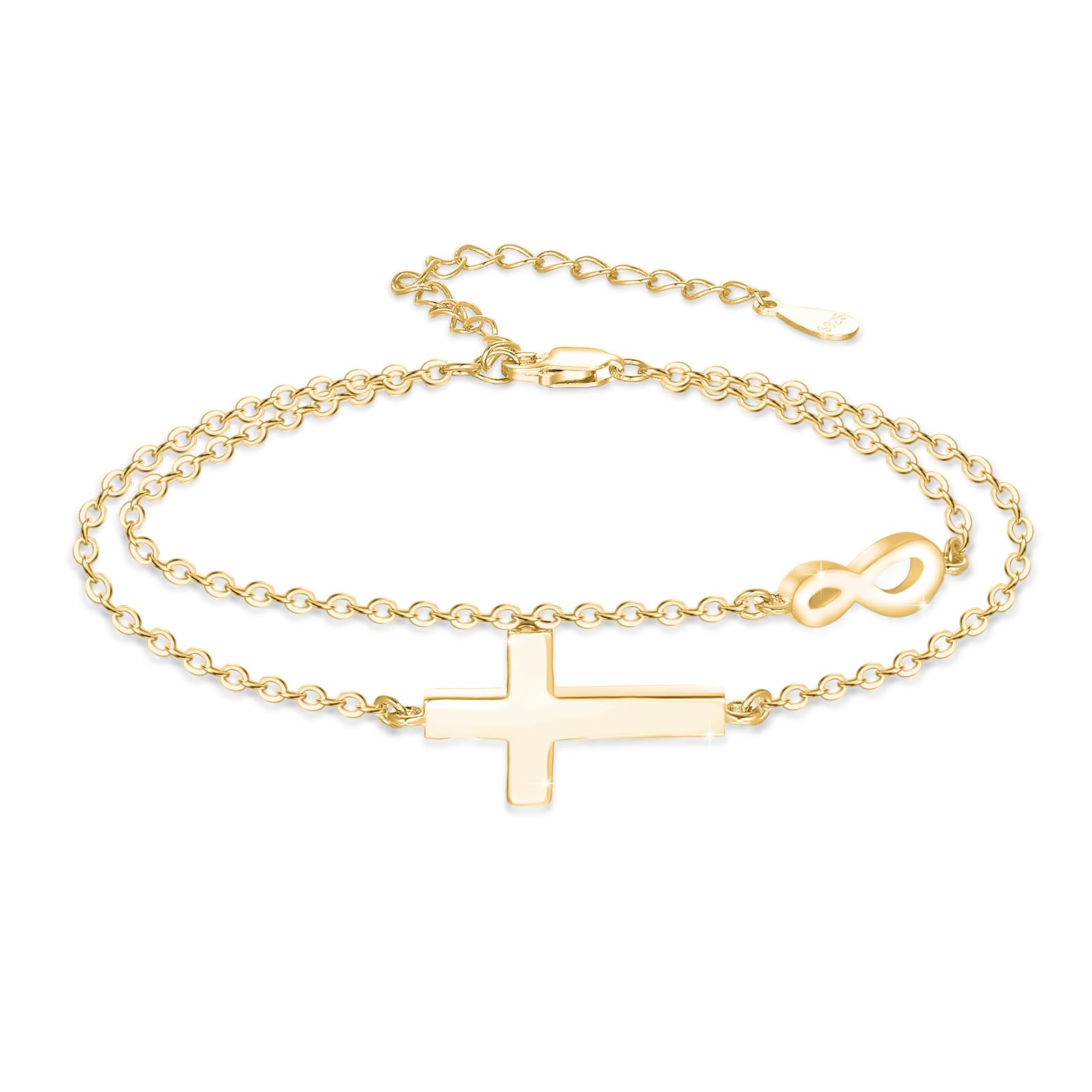 CRWENG Gold Cross Bracelet for Women 925 Sterling Silver Gold Cross Infinity Bracelet Infinity Faith Jewelry for Women Mom