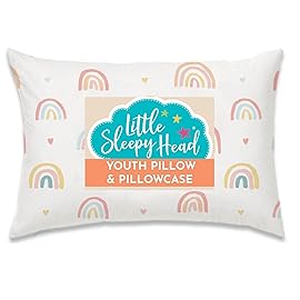 Little Sleepy Head Youth Pillow, 16x22 inch, Jumbo Toddler Pillow with Hypoallergenic Pillowcase - Perfect Travel Pillow (Rainbows)