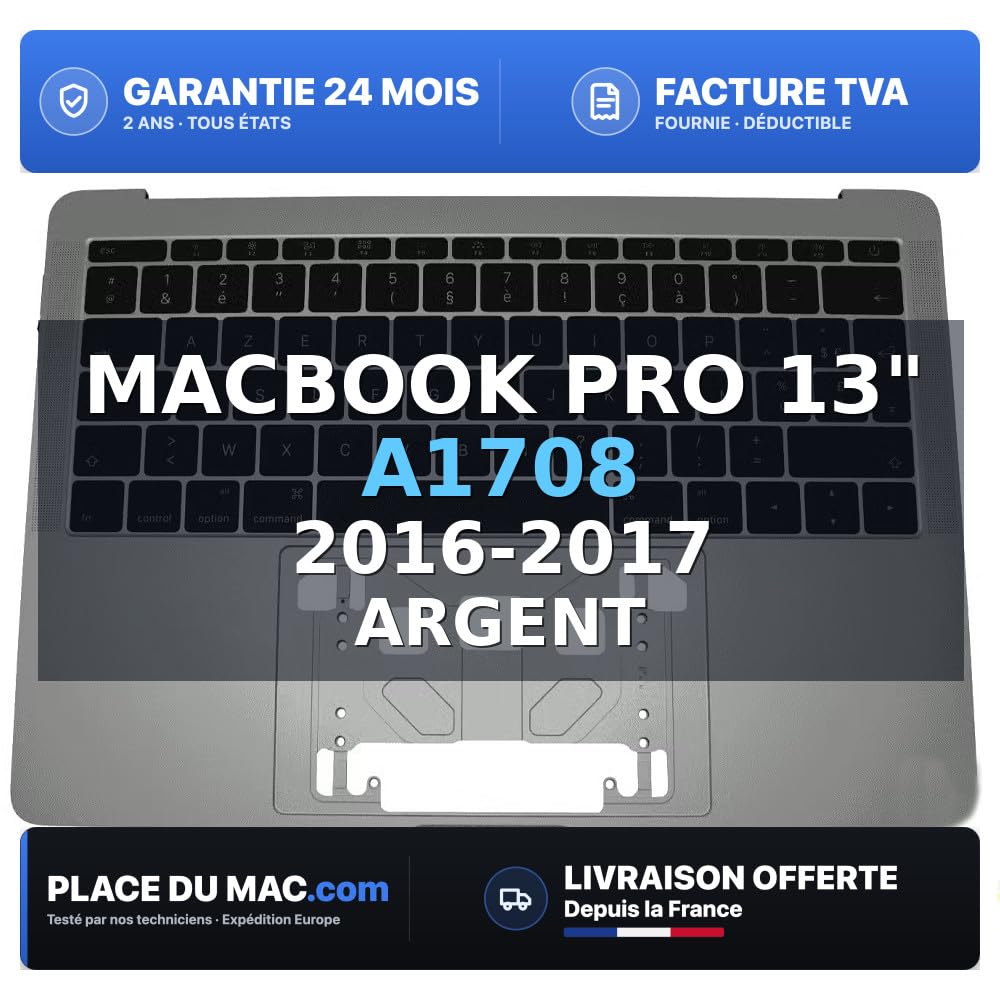 reboot Cover superiore con tastiera francese Azerty (argento) per MacBook Pro 13 (A1708) 2016-2017 compatibile Apple Grade C