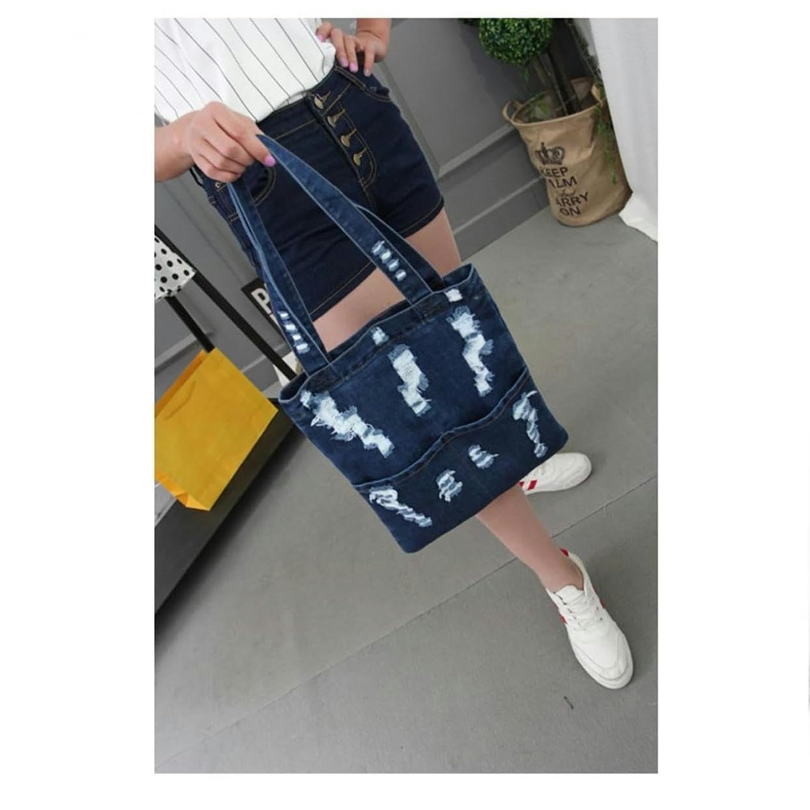 Borsa Donna Tracolla Borse per Borse per La Spesa Borse in Denim Borse Casual Borse per Le Spalle da Donna-Dark Blue-31x36