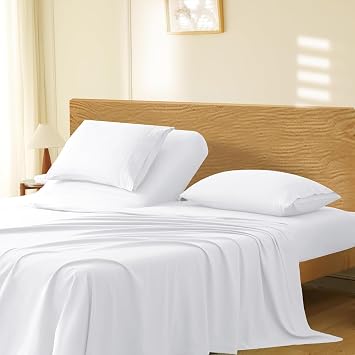Silentnight Split Top California King Sheets Sets for Adjustable Beds 100% Egyptian Cotton 4Pcs Bed Sheets - 18 Inch Deep Pocket- Split Down 34 inches from The Top - White Solid