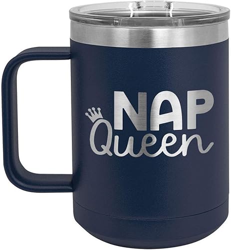NAP QUEEN Taza de café de 15 oz con tapa deslizante  Taza de café de viaje aislada  Ideas de regalo de cumpleaños o Navidad de mujeres o hombres